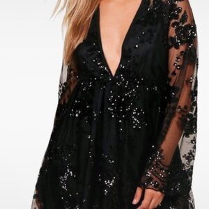 Boohoo Black Floral Lace Gown